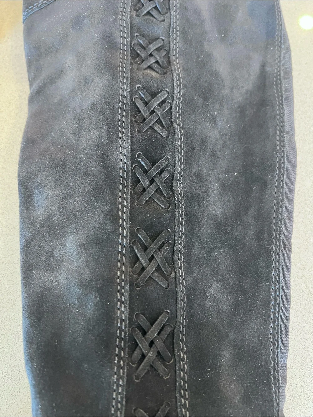 Black Suede Leather Knee High Boots Vince Camuto Sz 8 1/2 Kreesell Braid Detail